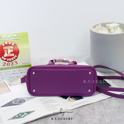 閑置品 HERMES Mini Bolide 山羊皮 P9 海葵紫 銀扣