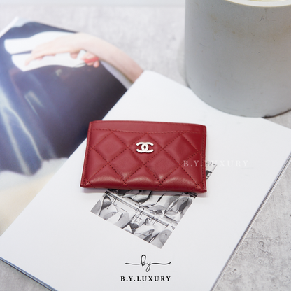 閑置品 CHANEL Classic CC Card Holder Lambskin Red GHW