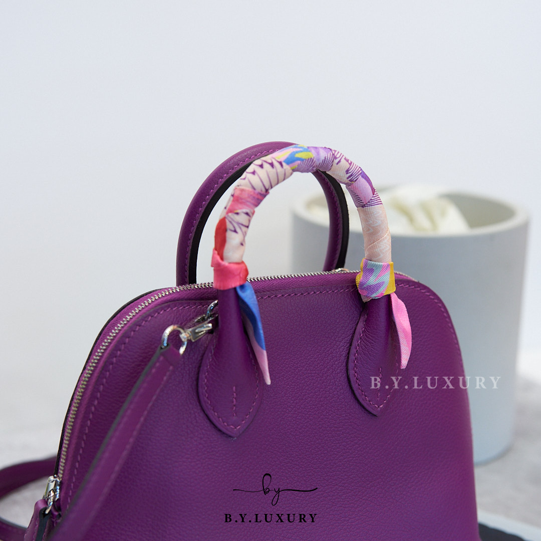 閑置品 HERMES Mini Bolide 山羊皮 P9 海葵紫 銀扣