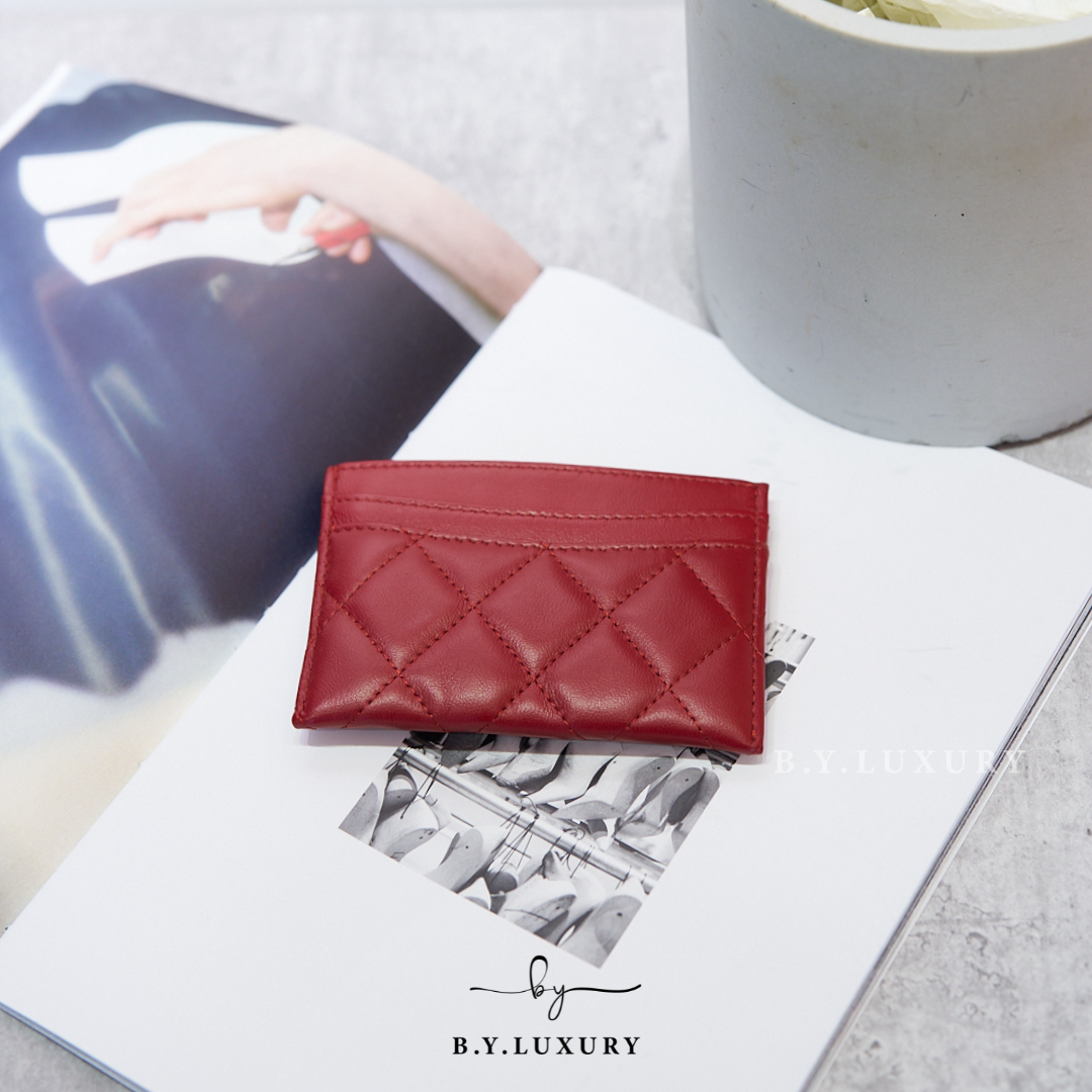 閑置品 CHANEL Classic CC Card Holder Lambskin Red GHW