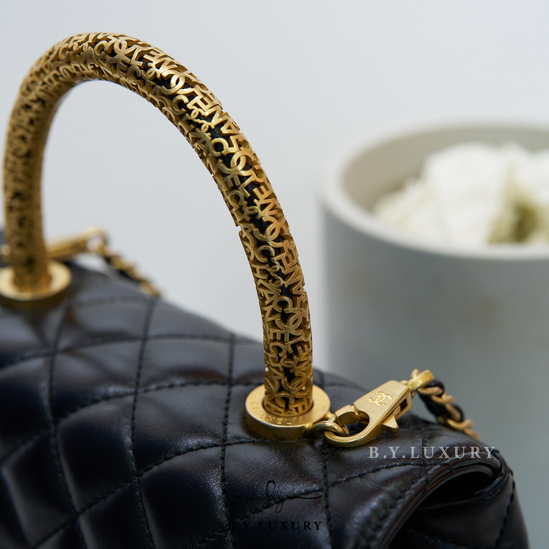 閑置品 CHANEL Coco Handle Bag Small Lambskin Black GHW