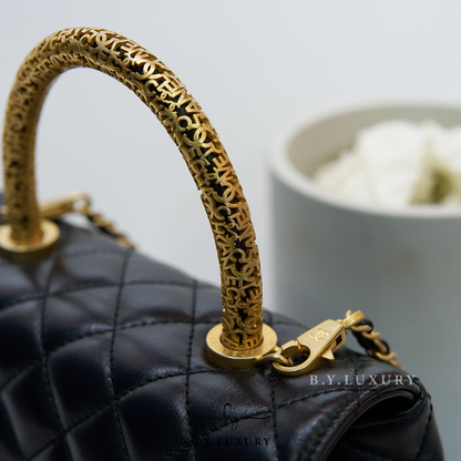 閑置品 CHANEL Coco Handle Bag Small Lambskin Black GHW