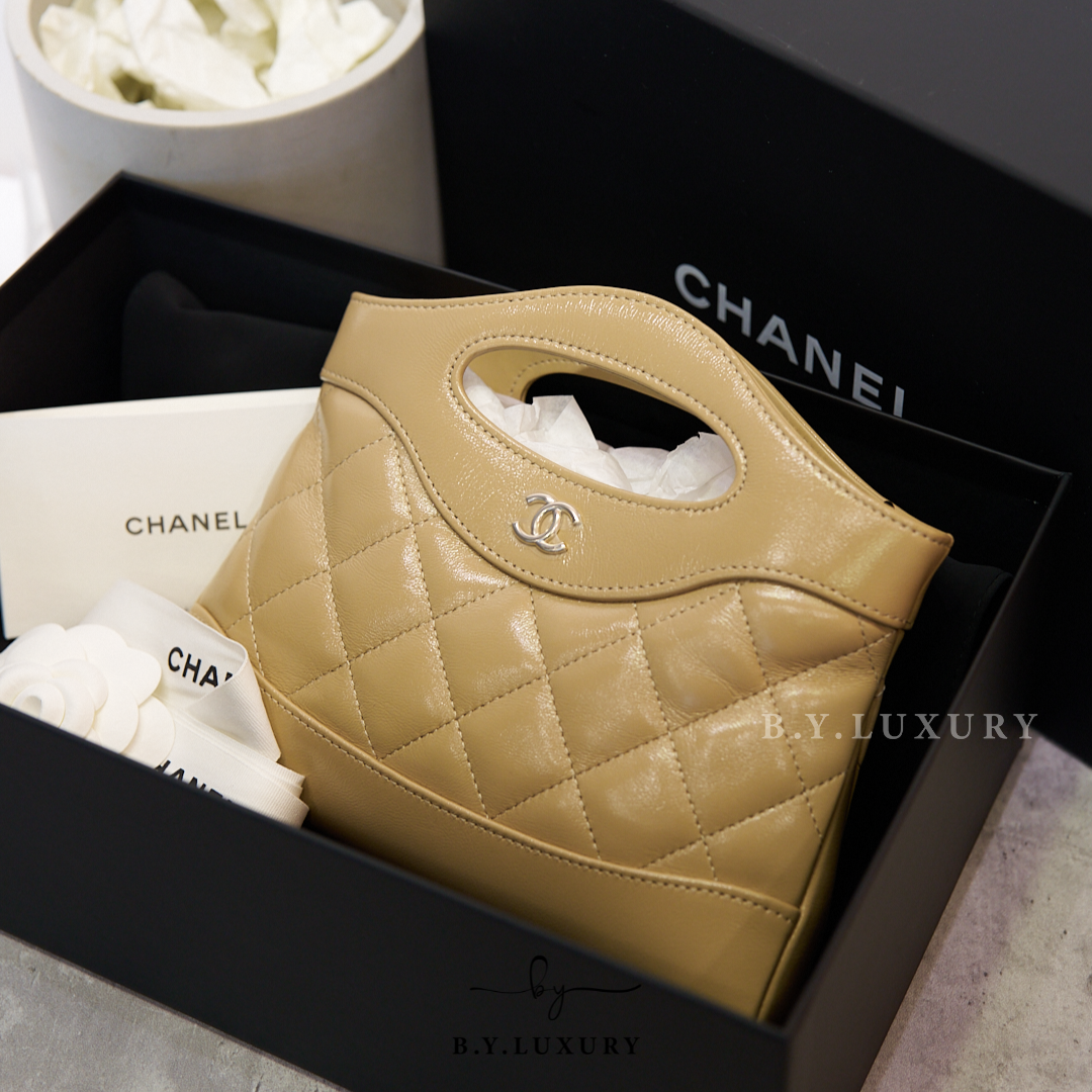 全新現貨 CHANEL 31 Bag Nano 亮面羊皮 奶茶色 AP3656