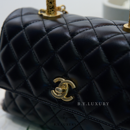 閑置品 CHANEL Coco Handle Bag Small Lambskin Black GHW