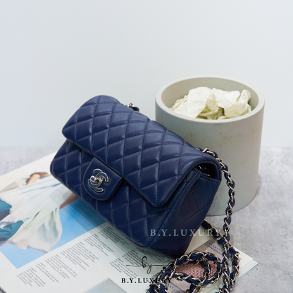 閑置品 CHANEL Classic Flap Bag 20 CF20 Lambskin Blue PHW