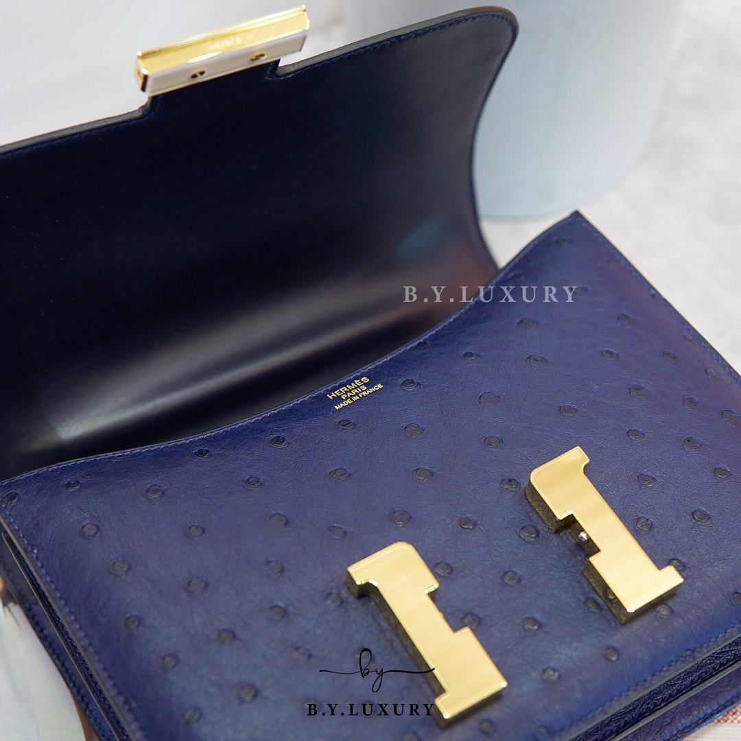 閑置品 HERMES Constance 24 Ostrich 77 Blue Iris 金扣