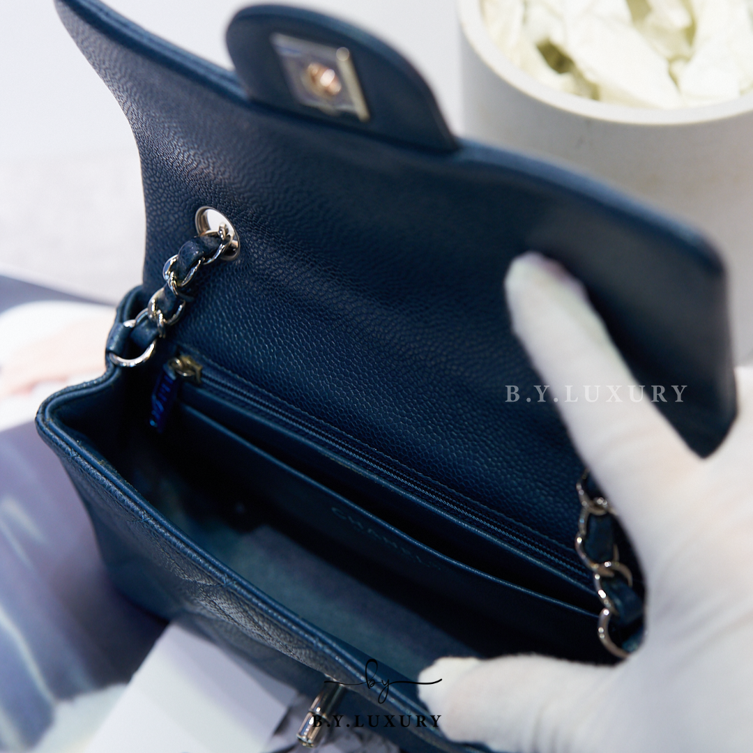 閑置品 CHANEL Classic Flap Bag 20 Calfskin Blue PHW