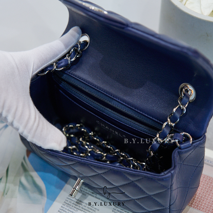 閑置品 CHANEL Classic Flap Bag 20 CF20 Lambskin Blue PHW