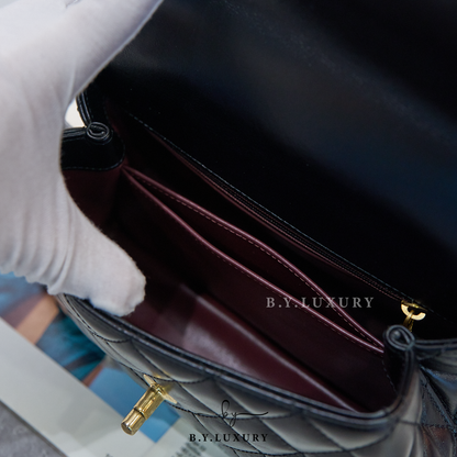 閑置品 CHANEL Coco Handle Bag Small Lambskin Black GHW