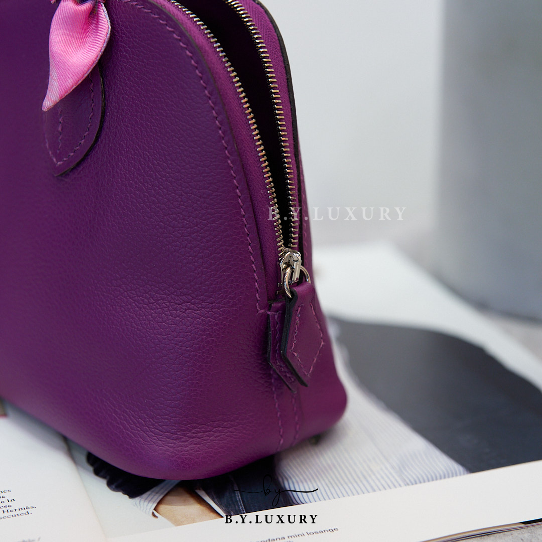 閑置品 HERMES Mini Bolide 山羊皮 P9 海葵紫 銀扣