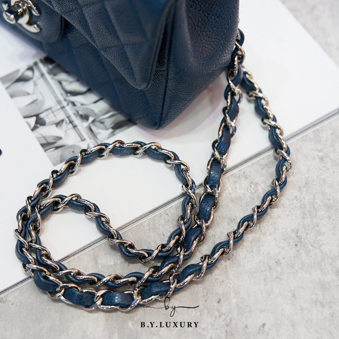 閑置品 CHANEL Classic Flap Bag 20 Calfskin Blue PHW