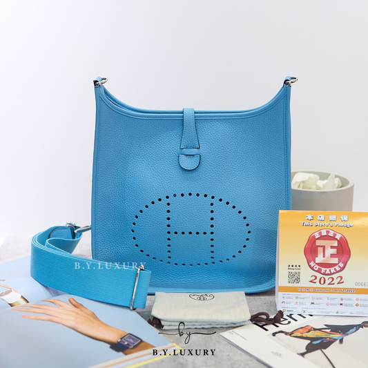 全新現貨 HERMES Evelyne 29 TC P3 天空藍 銀扣